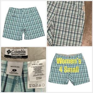 Women’s Columbia 4 Small Shorts Plaid Blue Chino Khakis Twill 5 Pockets Casual